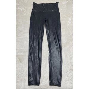 Spanx Leggings Pants Womens Size Large Solid Black Pull On Shiny